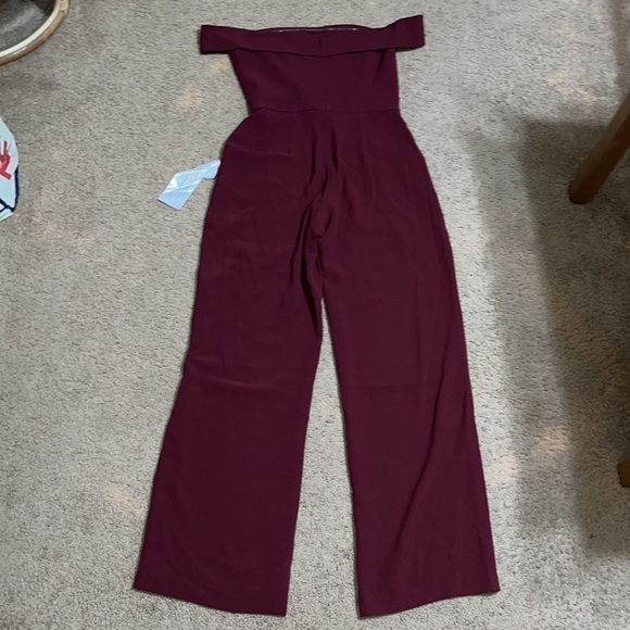 Dress The Population Julian Crepe Off The Shoulder Wide Leg Jumpsuit Burgundy S - Picture 7 of 11